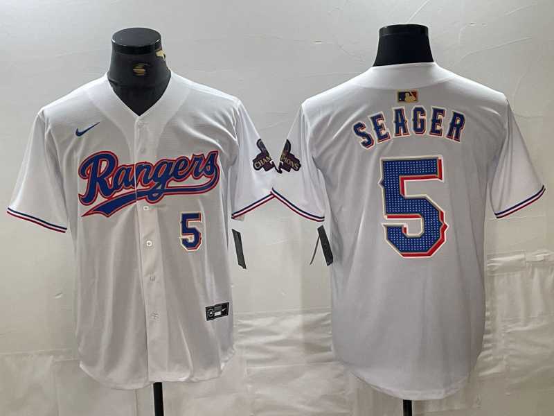 Men%27s Texas Rangers #5 Corey Seager Number White 2024 Gold Collection Limited Cool Base Jersey(1)->texas rangers->MLB Jersey